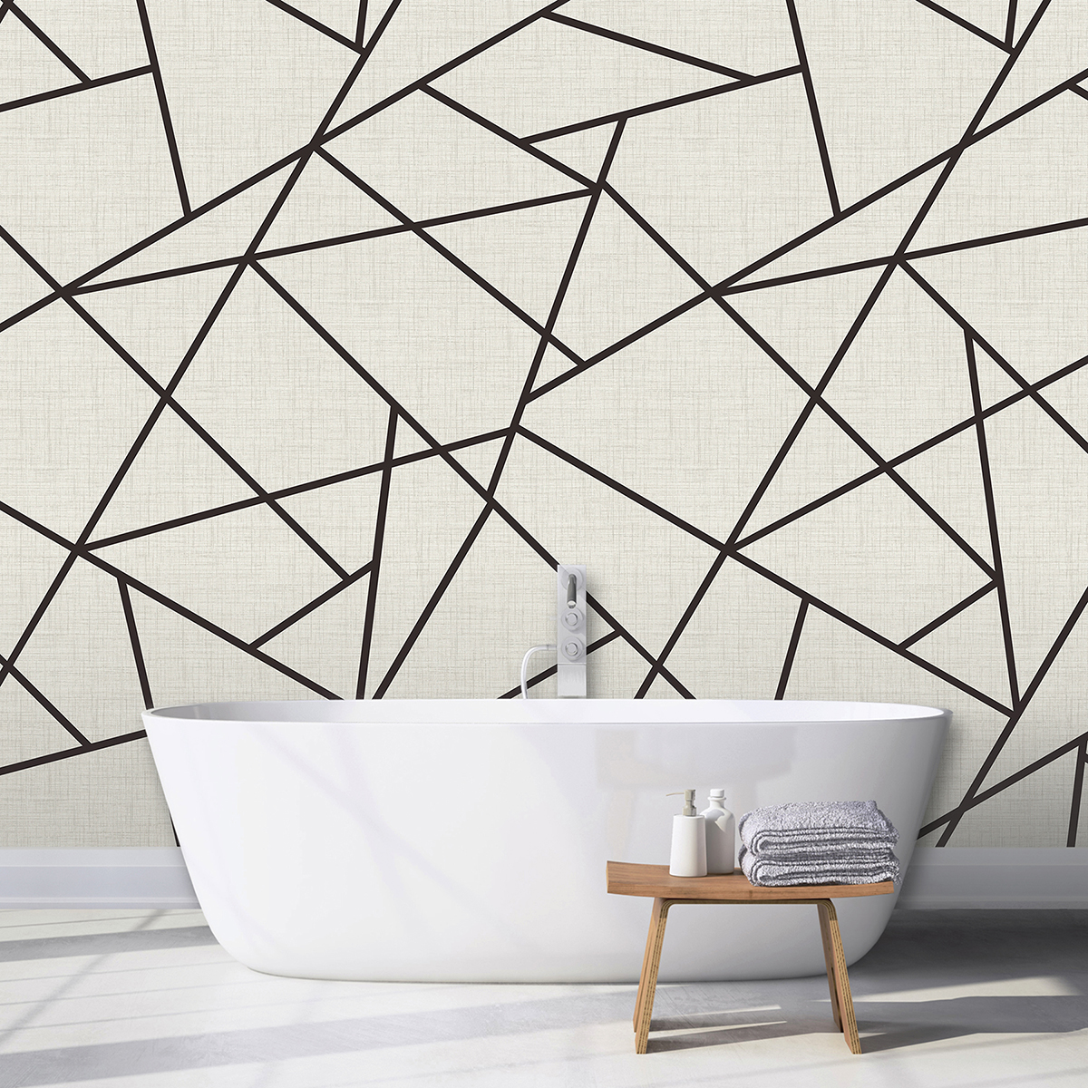 ASTM3914 Modern Lines Black On Dove Grey Wall Mural By Katie Hunt