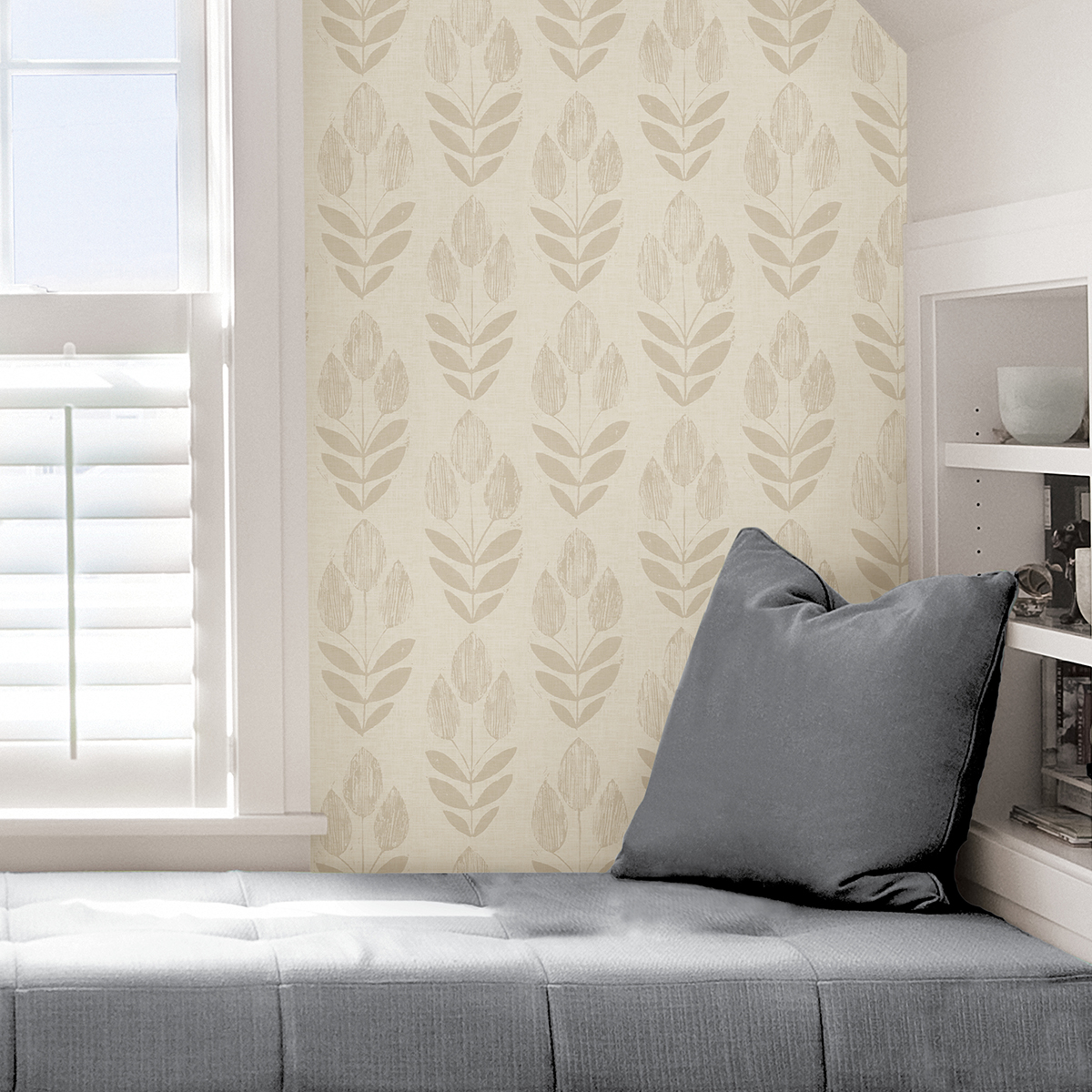 NUS4302 Cream Folk Tulip Peel And Stick Wallpaper By NuWallpaper