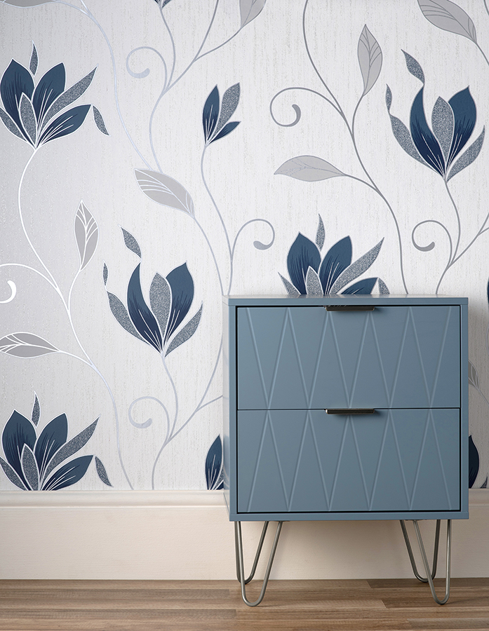 M Synergy Navy Floral Wallpaper By Fine D Cor