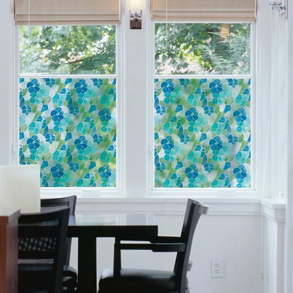 Blue/Green Stained Glass Pattern Window Film - Peel And Stick Privacy