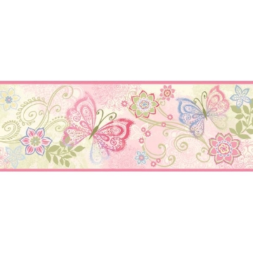 Fantasia Pink Boho Butterflies Scroll Border