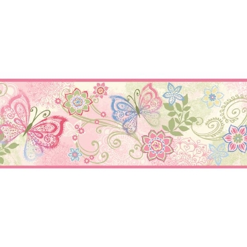 Fantasya Pink Boho Butterflies Scroll Border