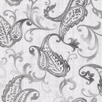 Picture of Darro Silver Global Paisley Wallpaper