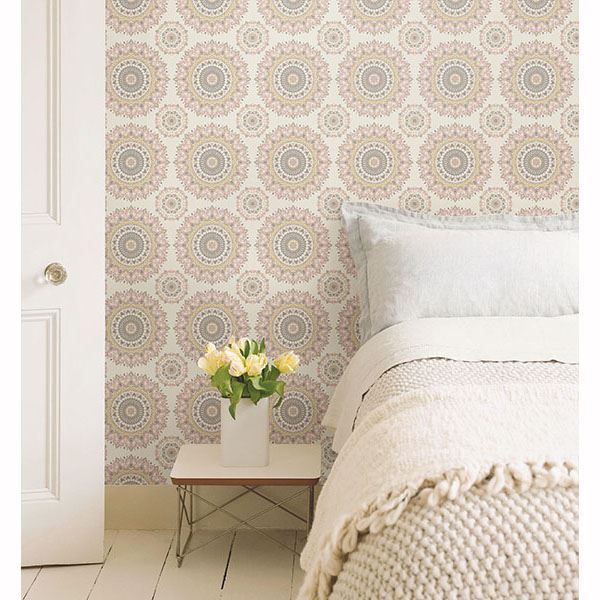 1014001805 Light Pink Boho Medallion Gemma Kismet Wallpaper by A