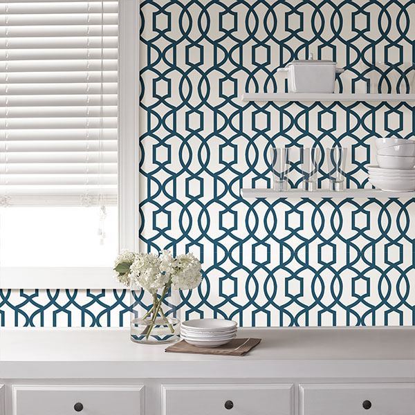 Navy Grand Trellis Peel And Stick Wallpaper