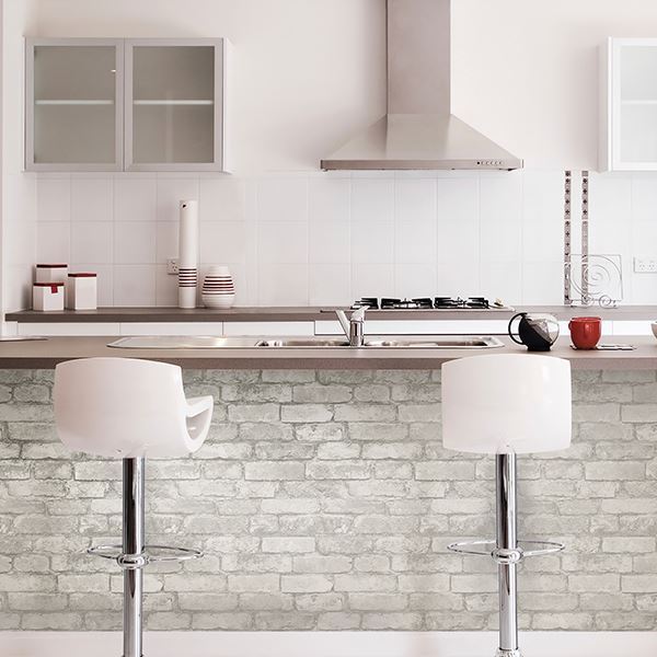 NU3010 Grey and White Brick Peel And Stick Wallpaper