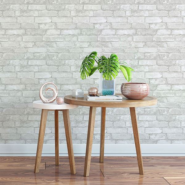 NU3010 Grey and White Brick Peel And Stick Wallpaper