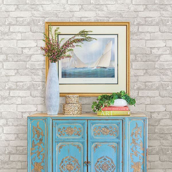 NU3010 Grey and White Brick Peel And Stick Wallpaper