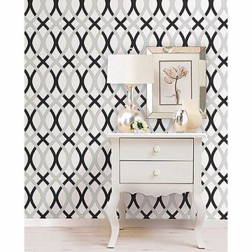 Show details for Black and Silver Lattice Peel And Stick Wallpaper