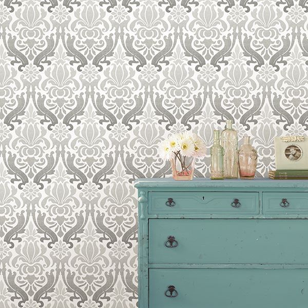 Grey Nouveau Damask Peel And Stick Wallpaper