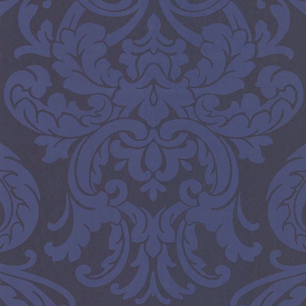 Dark Blue Damask Wallpaper