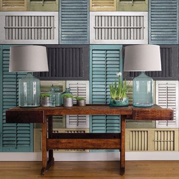 Show details for Salvaged Shutter Mural Blue Distressed Wood