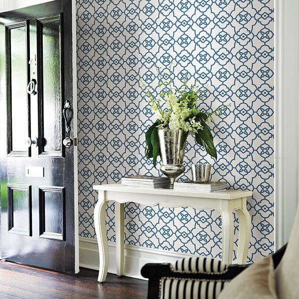 2702-22718 - Atrium Blue Trellis Wallpaper - by A - Street Prints