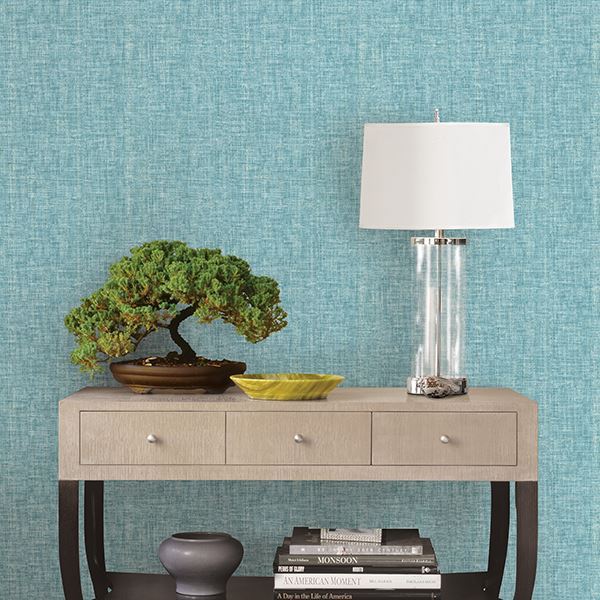 2702-22754 - Oasis Turquoise Linen Wallpaper - by A - Street Prints