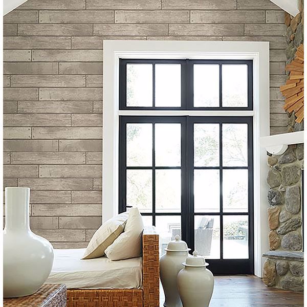 Picture of Weathered Grey Nailhead Plank Wallpaper 