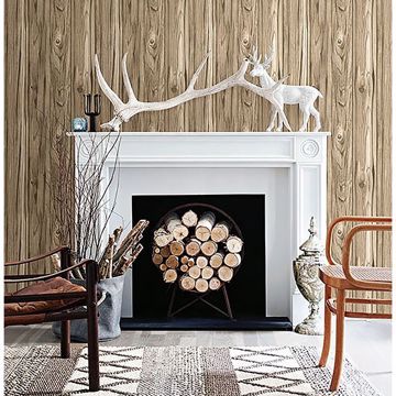 Picture of Paneling Brown Wide Plank Wallpaper 