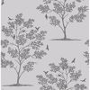 Woodland Grey Trees &amp; Birds Wallpaper