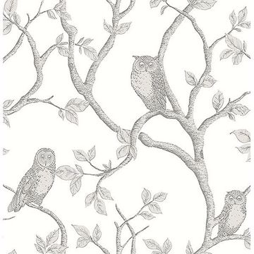 Show details for Enchanted Forest Grey Owl & Tree Wallpaper