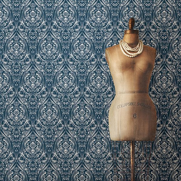 NU1689 Bohemian Damask Indigo Peel and Stick Wallpaper by NuWallpaper