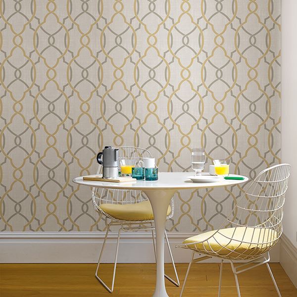 NU1695 - Sausalito Taupe/Yellow Peel and Stick Wallpaper - by NuWallpaper