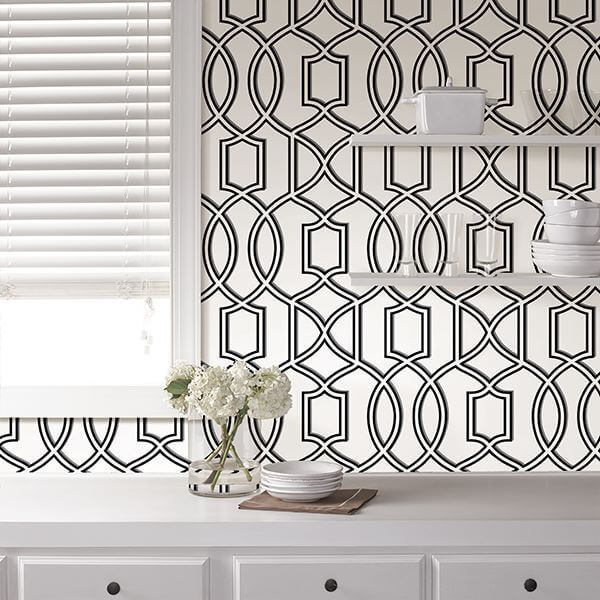 NU1696 Uptown Trellis Black/White Peel and Stick Wallpaper by