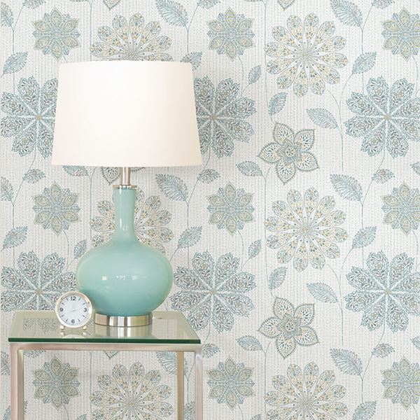 NU1697 - Gypsy Floral Blue/Green Peel and Stick Wallpaper - by NuWallpaper