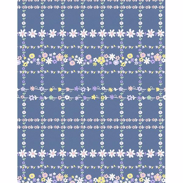 Picture of Belina Blue Flower Check Wallpaper 