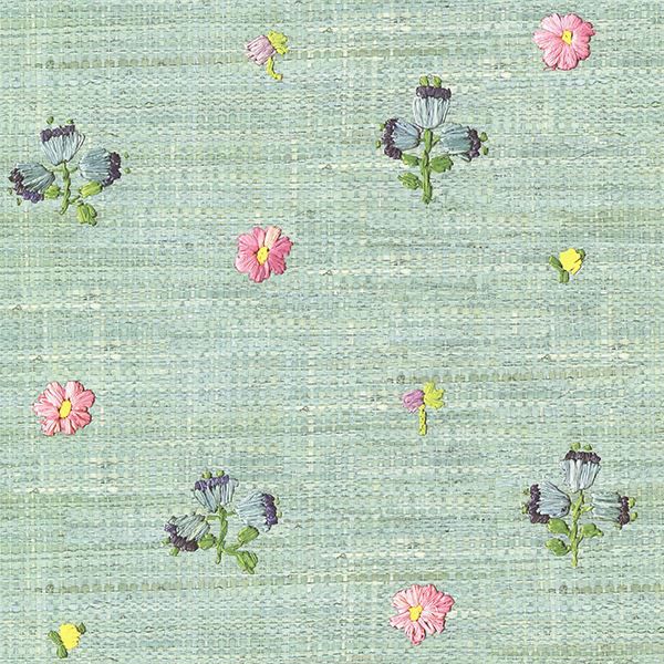 Picture of Gerda Mint Hand Embroidered Raffia Look Wallpaper
