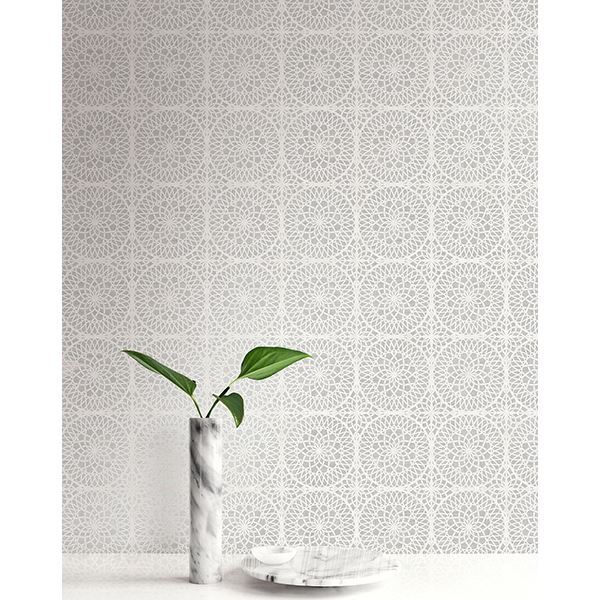 PS40810 - Twist Pewter Medallion Wallpaper - by Kenneth James
