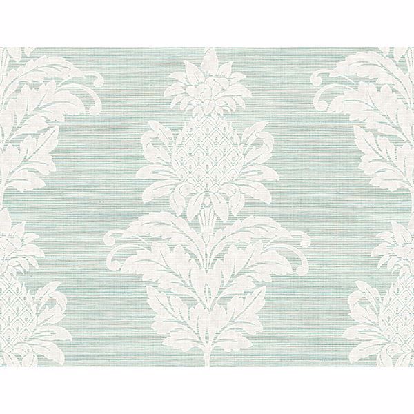 Picture of Pineapple Grove Turquoise Damask Wallpaper 