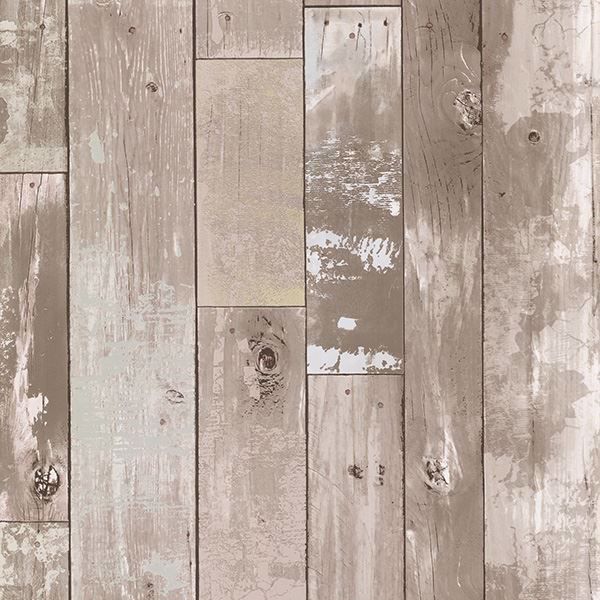 Picture of Heim Taupe Distressed Wood Panel Wallpaper 