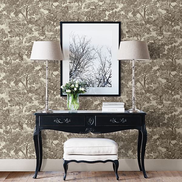 3112-002719 - Blyth Brown Toile Wallpaper - by Chesapeake