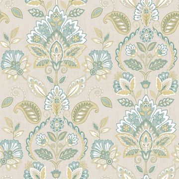 Picture of Rayleigh Teal Floral Damask Wallpaper 