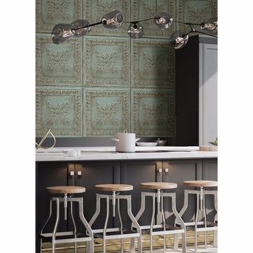Show details for Ornamental Turquoise Tin Tile Wallpaper