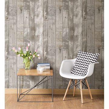 Show details for Deena Grey Distressed Wood Wallpaper