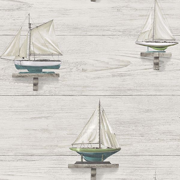 Picture of Set Sail White Wood Wallpaper 