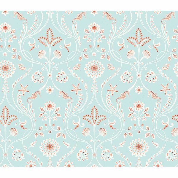 Picture of Island Turquoise Damask Wallpaper 