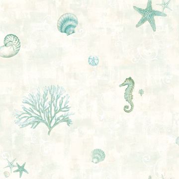 Picture of Boca Raton Teal Seashells Wallpaper 