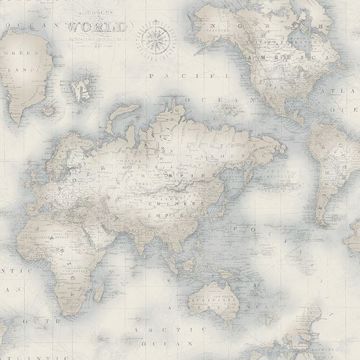 Picture of Mercator Blue World Map Wallpaper 