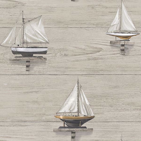 Picture of Set Sail Grey Wood Wallpaper 