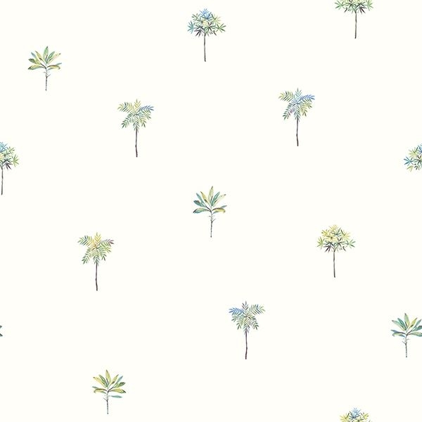 Picture of Palmetto Teal Leaves Wallpaper