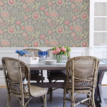 Show details for Tropez Coral Jacobean Wallpaper