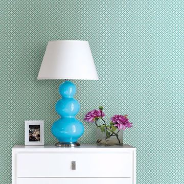 Show details for Sete Aqua Greek Key Wallpaper