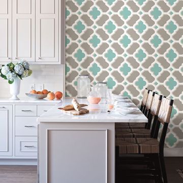 Show details for Lido Turquoise Quatrefoil Wallpaper