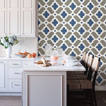 Show details for Lido Navy Quatrefoil Wallpaper