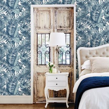 Show details for Alfresco Navy Palm Leaf Wallpaper