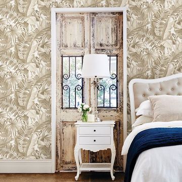 Show details for Alfresco Taupe Palm Leaf Wallpaper
