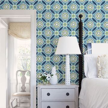 Show details for Maya Teal Medallion Wallpaper