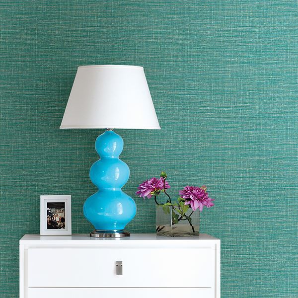 2744-24118 - Exhale Teal Faux Grasscloth Wallpaper - by A - Street Prints