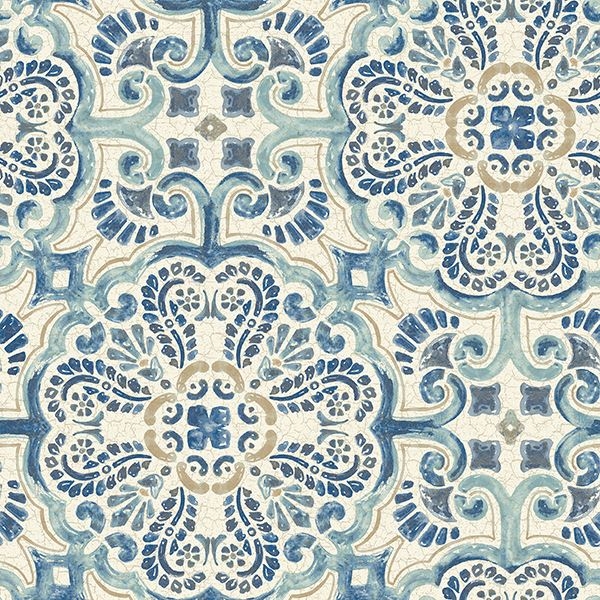 NU2235 - Blue Florentine Tile Peel and Stick Wallpaper - by NuWallpaper